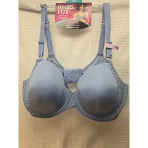 Bali Bra Wowens Size 38D Blue Fabulous Fit 2.0 Underwire Lace Trim 7225